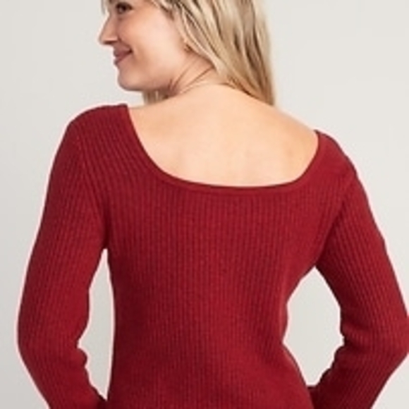 Old Navy Women's Fitted Cropped Square-Neck Rib-Knit Burgundy Heather Sweater - Picture 2 of 6